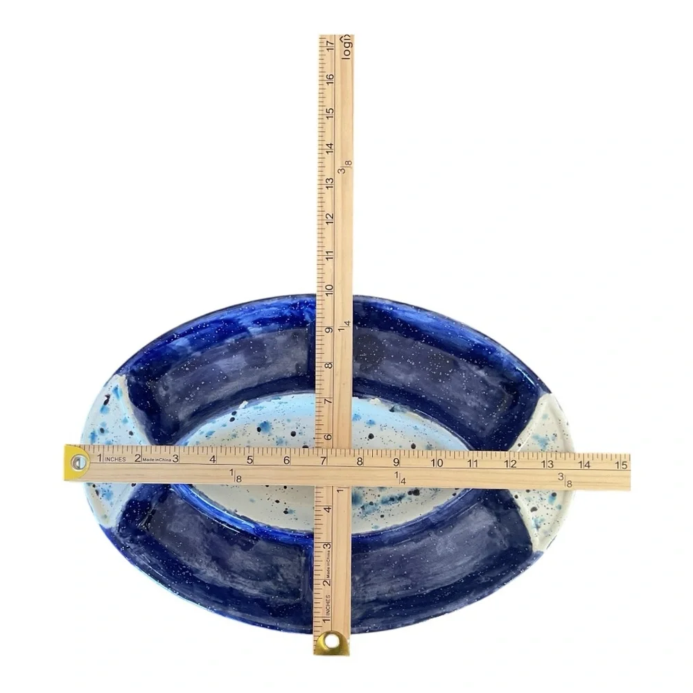 Handmade Italian Pottery Divided Serving Dish – Blue & White Glaze